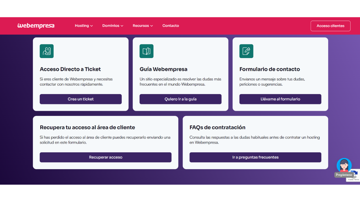 Formulario de webempresa para explicar el articulo sobre un chat en vivo, formulario de consultas e implementar un bot